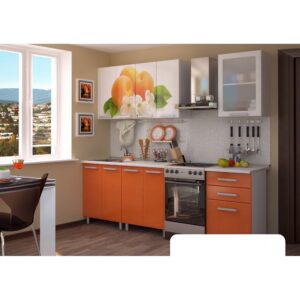 Bucatarie MDF FAMP PIERSICA, 180x60x200cm, Alb + Portocaliu