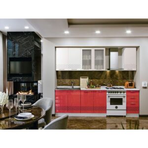 BUCATARIE VAL MDF 2M, 200x60x200cm, ALB+ROSU