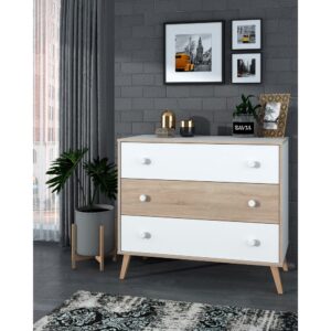 Comoda ERIKA, 100x45x86cm, Sonoma + Alb