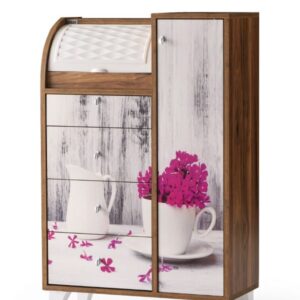 Dulap de bucatarie multifunctional Lucas dublu, alb-nuc,cu flori 052