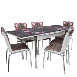 MASA STICLA CU 6 SCAUNE Nr69 AHSAP GUL