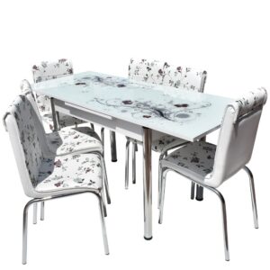 SET MASA STICLA CU 6 SCAUNE Nr61 BORDO CICEK