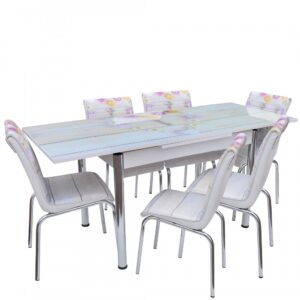 SET MASA STICLA CU 6 SCAUNE Nr67 ANAHTARLI CICEK